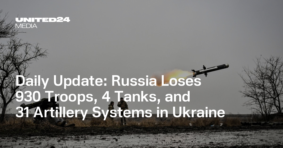 Daily Update: Russia Loses 930 Troops, 4 Tanks, and 31 Artillery ...