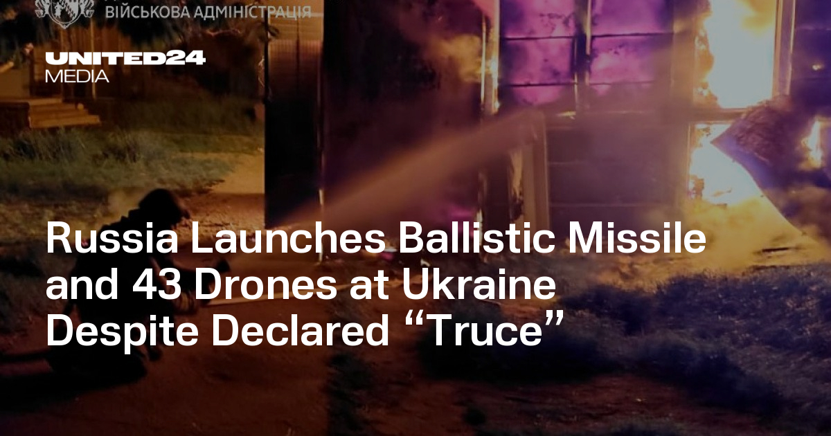 Russia Launches Ballistic Missile and 43 Drones at Ukraine Despite Declared “Truce”
