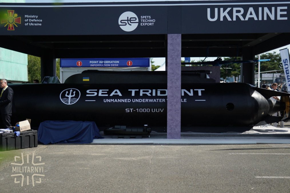 The Sea Trident unmanned underwater vehicle displayed at the Ukrainian pavilion during the Eurosatory defense exhibition in Paris, June 2026. (Source: Militarnyi) The Sea Trident unmanned underwater vehicle displayed at the Ukrainian pavilion during the Eurosatory defense exhibition in Paris, June 2026. (Source: Militarnyi)