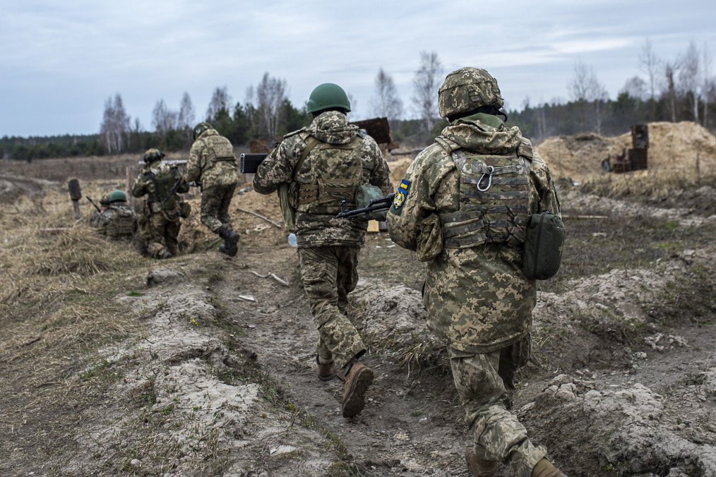 Ukrainian soldiers from the 120th Territorial Defense Battalion take part in training exercises near the Belarus border in the Chernobyl area, March 16, 2024. (Source: Getty Images)