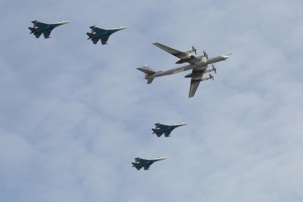 Illustrative image. A Russian Tupolev Tu-95 bomber, followed by Su-35 jet fighters, flies over Red Square on May 7, 2022, in Moscow, Russia. (Source: Getty Images)