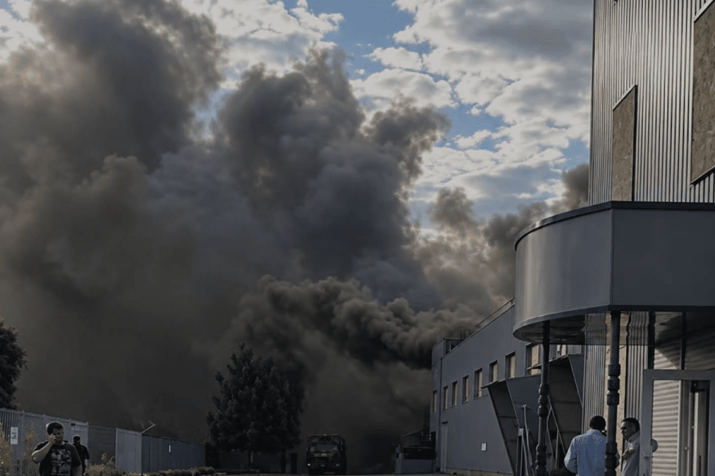 Smoke rises from the KUSUM pharmaceutical plant in Sumy after a Russian attack on October 4, 2026. (Source: kusum.ukraine/Instagram) Smoke rises from the KUSUM pharmaceutical plant in Sumy after a Russian attack on October 4, 2026. (Source: kusum.ukraine/Instagram)
