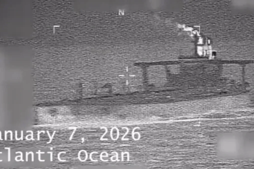 US Southern Command surveillance footage showing the Russian shadow fleet tanker Sophia in the Atlantic Ocean on January 7, 2026. (Source: US Southern Command )