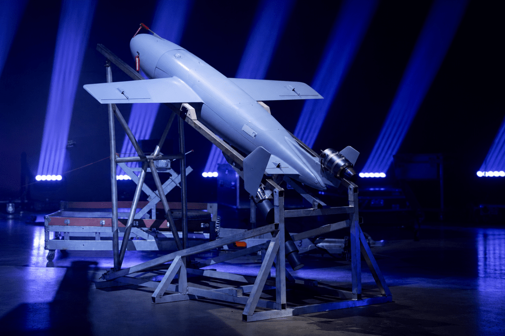 Ukrainian-developed Bars drone-missile displayed on a launch platform. (Photo: Open source)
