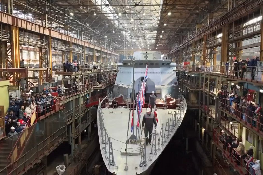 Russia’s Project 20380 corvette Grozny during its launch ceremony at the Amur Shipbuilding Plant on October 23, 2026. (Source: Russian Ministry of Defense) Russia’s Project 20380 corvette Grozny during its launch ceremony at the Amur Shipbuilding Plant on October 23, 2026. (Source: Russian Ministry of Defense)