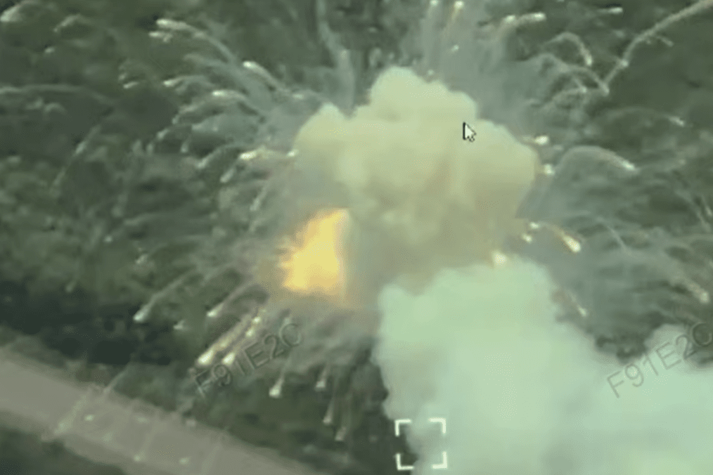 Russian BM-21 Grad explodes after a Ukrainian FPV drone hit, July 20, 2026.