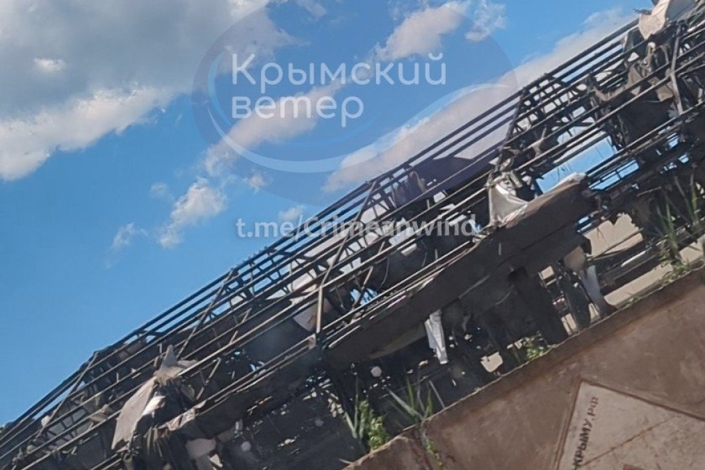 Damaged hangar structure at a Russian military facility in occupied Feodosia following a reported Ukrainian strike on June 22, 2026. (Source: Krymskyi Veter)