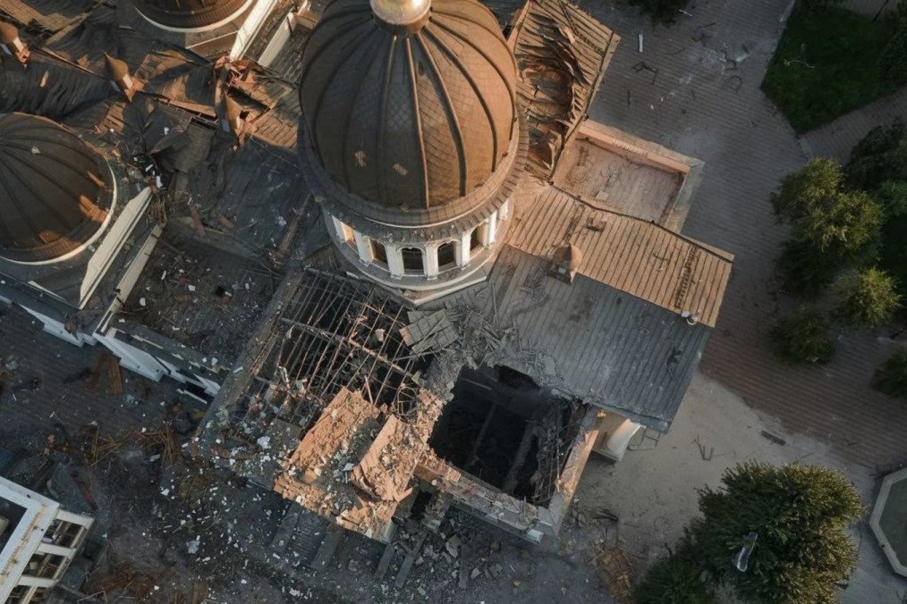 An aerial view shows severe damage to a historic cultural site following a Russian strike. (Photo: Ministry of Culture of Ukraine)