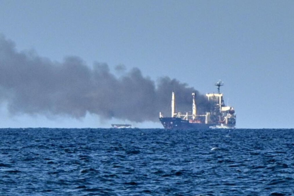 Cargo ship Royad Mammadov burns in the Black Sea after a reported Russian drone strike on October 5, 2026. (Source: Open source) Cargo ship Royad Mammadov burns in the Black Sea after a reported Russian drone strike on October 5, 2026. (Source: Open source)