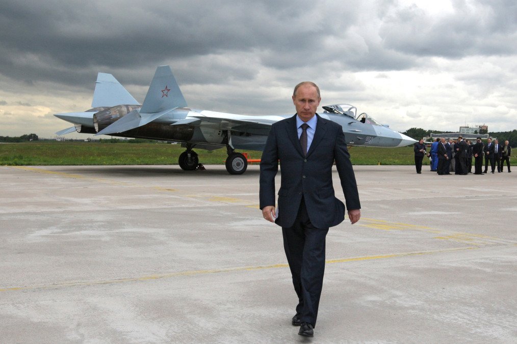 Illustrative image. Russian leader Vladimir Putin walks away from a new Russian fighter jet, Sukhoi T-50, which later evolved into Su-57 after its flight at Zhukovsky airfield, outside Moscow, on June 17, 2010.
