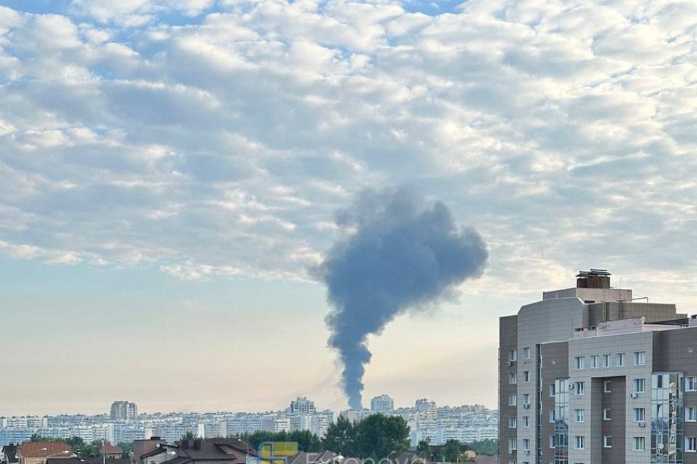 Smoke rising from an electrical substation on the grounds of the Michurinskaya thermal power plant in Russia’s Belgorod, July 3, 2026.