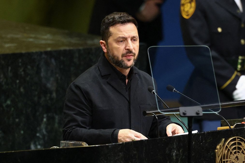 Ukraine's President Volodymyr Zelenskyy speaks during the 81st United Nations General Assembly at the United Nations Headquarters in New York, on September 23, 2026. (Source: Getty Images)