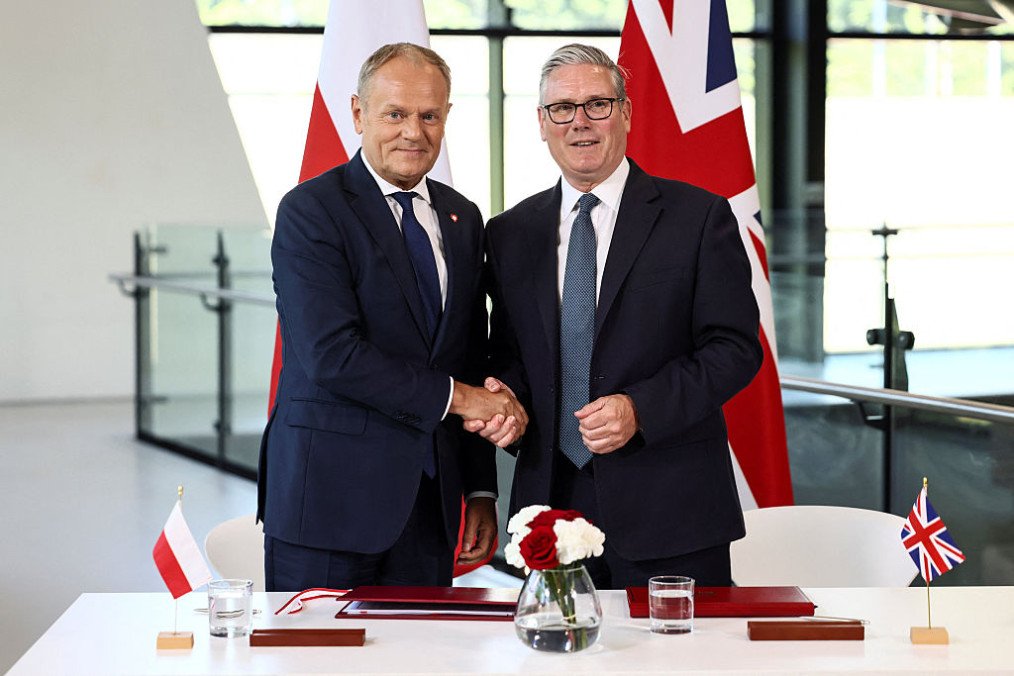 Britain’s Prime Minister Keir Starmer and Poland’s Prime Minister Donald Tusk attend a signing ceremony of a UK-Poland defence and security treaty at the Battle of Britain Bunker on May 27, 2026 in London, England. (Source: Getty Images)