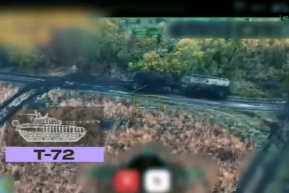 Drone footage shows a damaged Ukrainian T-72 tank during a recovery operation. (Source: 225th Separate Assault Regiment) Drone footage shows a damaged Ukrainian T-72 tank during a recovery operation. (Source: 225th Separate Assault Regiment)