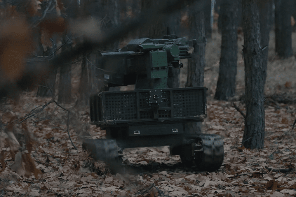 ARDAL mobile ground robotic platform with BUREVII robotic turret featuring a Mk 19 automatic grenade launcher. (Source: Frontline Robotics) ARDAL mobile ground robotic platform with BUREVII robotic turret featuring a Mk 19 automatic grenade launcher. (Source: Frontline Robotics)