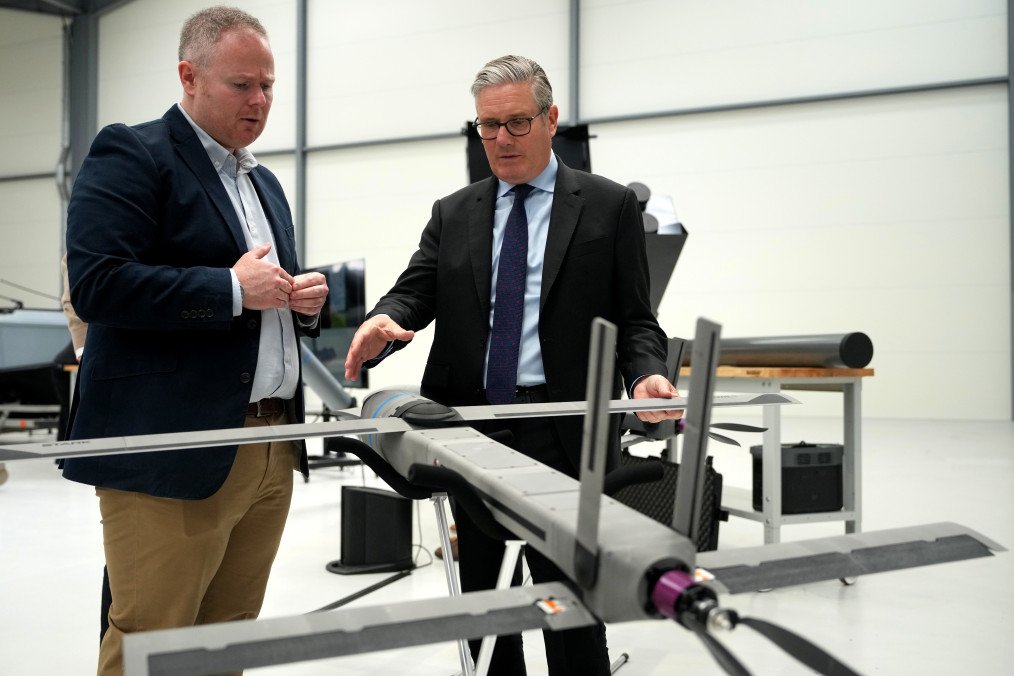 Britain’s Prime Minister Keir Starmer looks at a drone that is fired from a Varta system as he visits STARK, a leading defense tech company, on June 5, 2026, in Swindon, England. Britain’s Prime Minister Keir Starmer looks at a drone that is fired from a Varta system as he visits STARK, a leading defense tech company, on June 5, 2026, in Swindon, England.