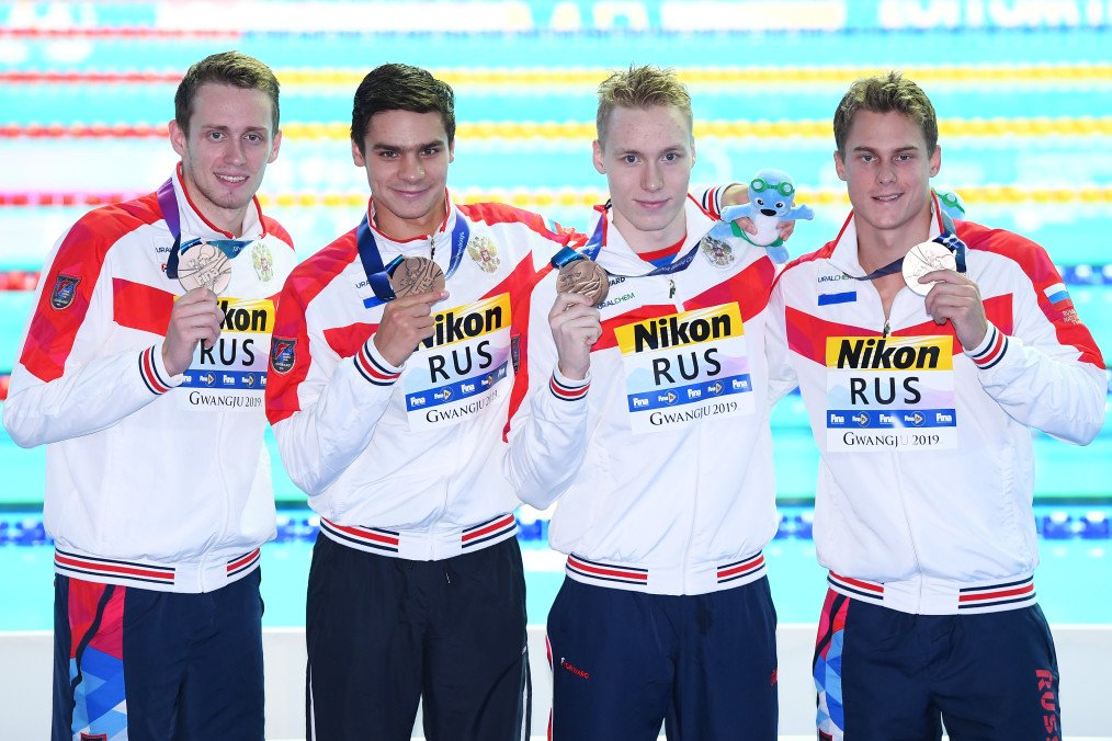 Russian bronze medalists at the medal ceremony at the Gwangju 2019 FINA World Championships at Nambu International Aquatics Centre on July 28, 2019. Illsutrative photo. (Source: Getty Images)