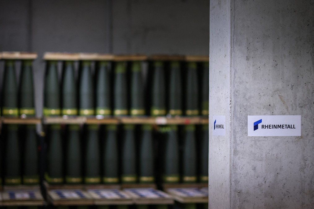 155mm artillery shells are on display during the inauguration of the new munitions plant of German automotive and arms manufacturer Rheinmetall, in Unterlüß, northern Germany, on August 27, 2025. 155mm artillery shells are on display during the inauguration of the new munitions plant of German automotive and arms manufacturer Rheinmetall, in Unterlüß, northern Germany, on August 27, 2025.