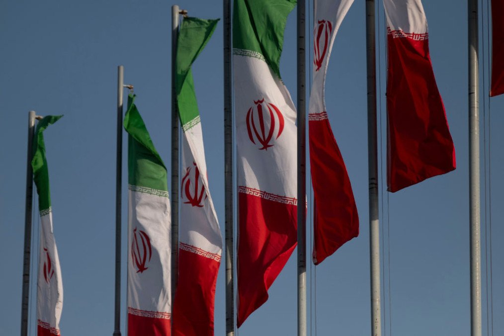 Iranian flags wave in the wind during a military parade commemorating the anniversary of the Iran-Iraq War (1980-88) outside the Khomeini Shrine in the south of Tehran, Iran, on September 21, 2024. (Source: Getty Images)