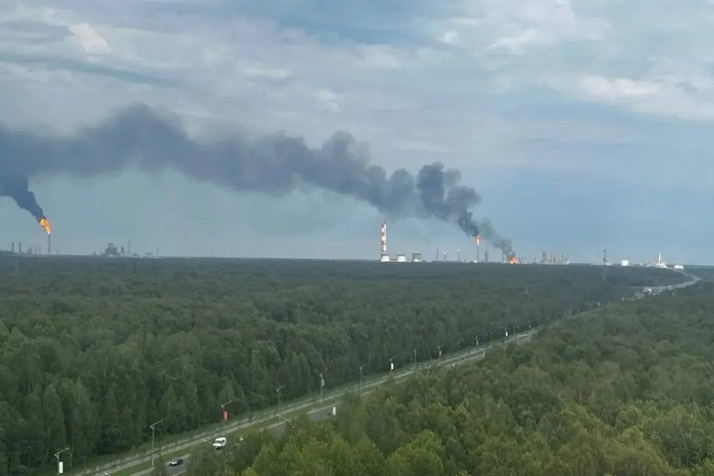 ZapSibNeftekhim petrochemical complex in Tobolsk, Russia, after a Ukrainian drone strike, August 10, 2026. ZapSibNeftekhim petrochemical complex in Tobolsk, Russia, after a Ukrainian drone strike, August 10, 2026.
