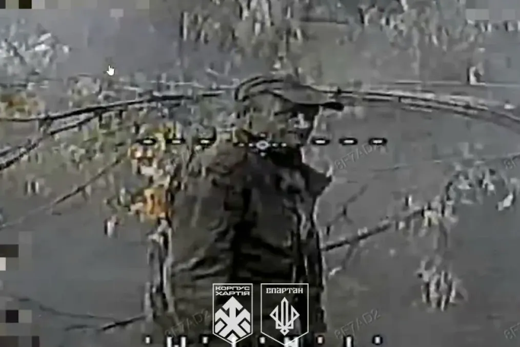 A Russian soldier seen through the camera of a Ukrainian FPV drone on the Pokrovsk front. (Source: Spartan Brigade)
