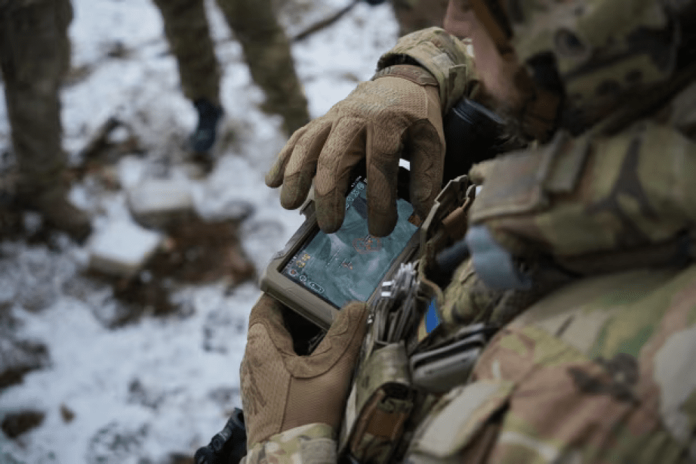 A Ukrainian soldier reviews satellite intelligence on a mobile device during field operations. (Source: Bravo1Alpha) A Ukrainian soldier reviews satellite intelligence on a mobile device during field operations. (Source: Bravo1Alpha)