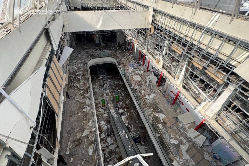 Debris covers the interior of a shopping and entertainment center damaged in a Russian attack in Dnipropetrovsk region on August 25, 2026. (Source: Dnipropetrovsk Regional Military Administration) Debris covers the interior of a shopping and entertainment center damaged in a Russian attack in Dnipropetrovsk region on August 25, 2026. (Source: Dnipropetrovsk Regional Military Administration)