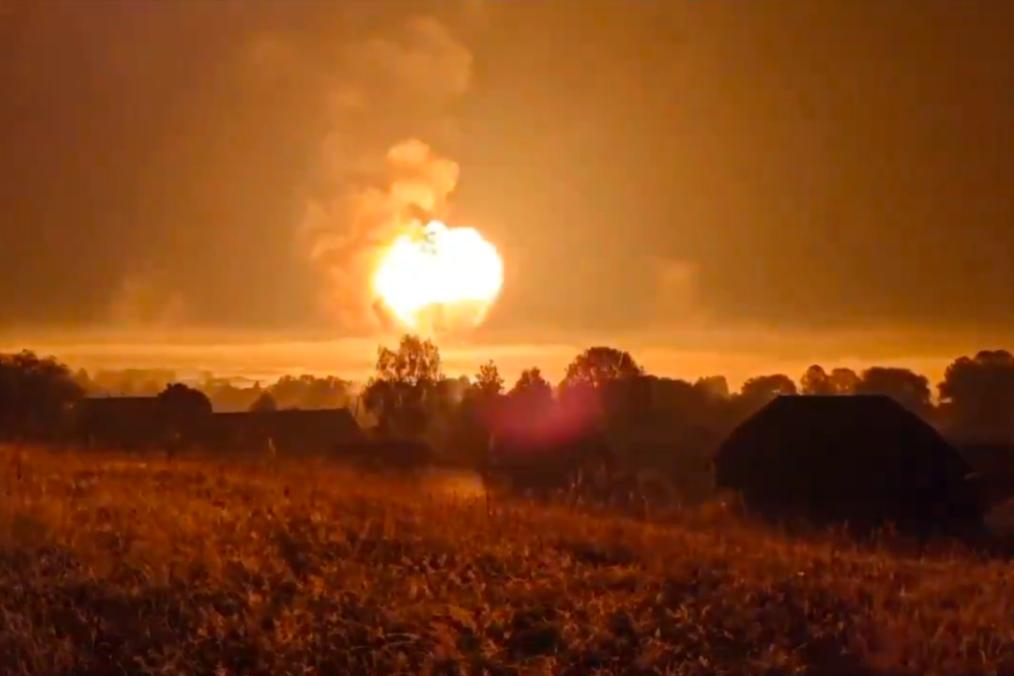 Video Shows Massive Explosions After Drones Strike Russian Ammunition Depot