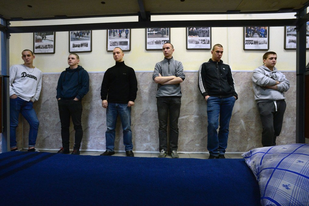 Russian conscripts wait at the military registration and enlistment office in Saint Petersburg on October 20, 2016. Russian conscripts wait at the military registration and enlistment office in Saint Petersburg on October 20, 2016.