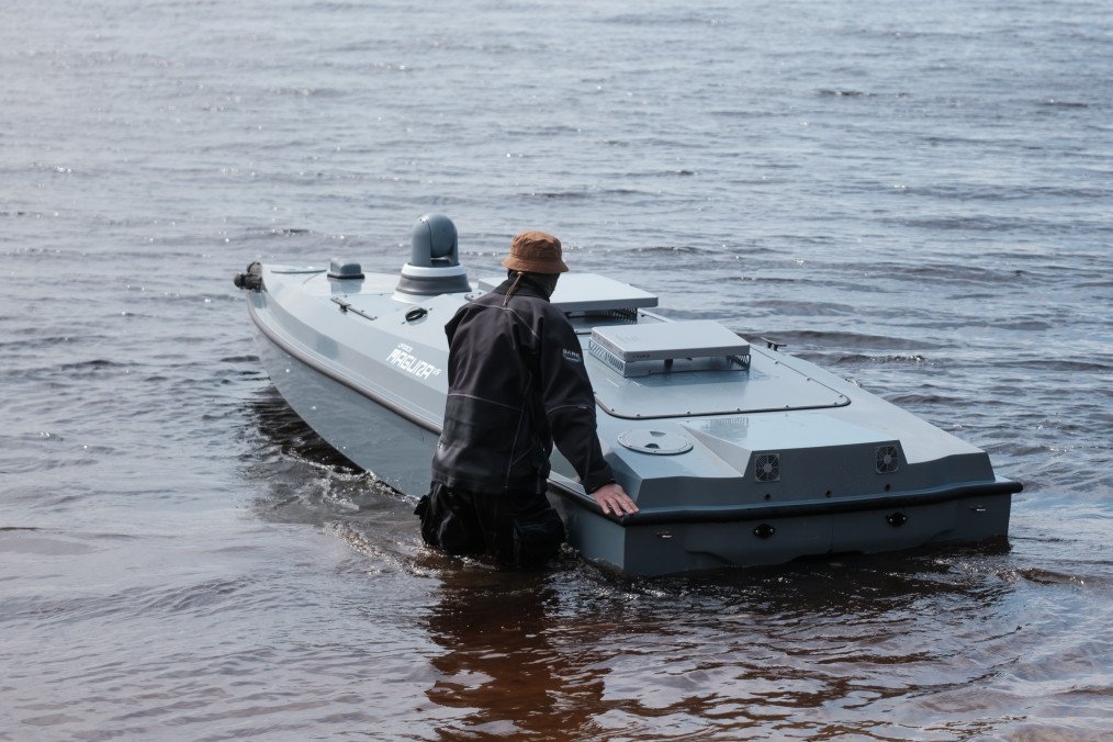 A Ukrainian serviceman launches a MAGURA naval drone during a demonstration in Ukraine, April 13, 2024. (Source: Getty Images)