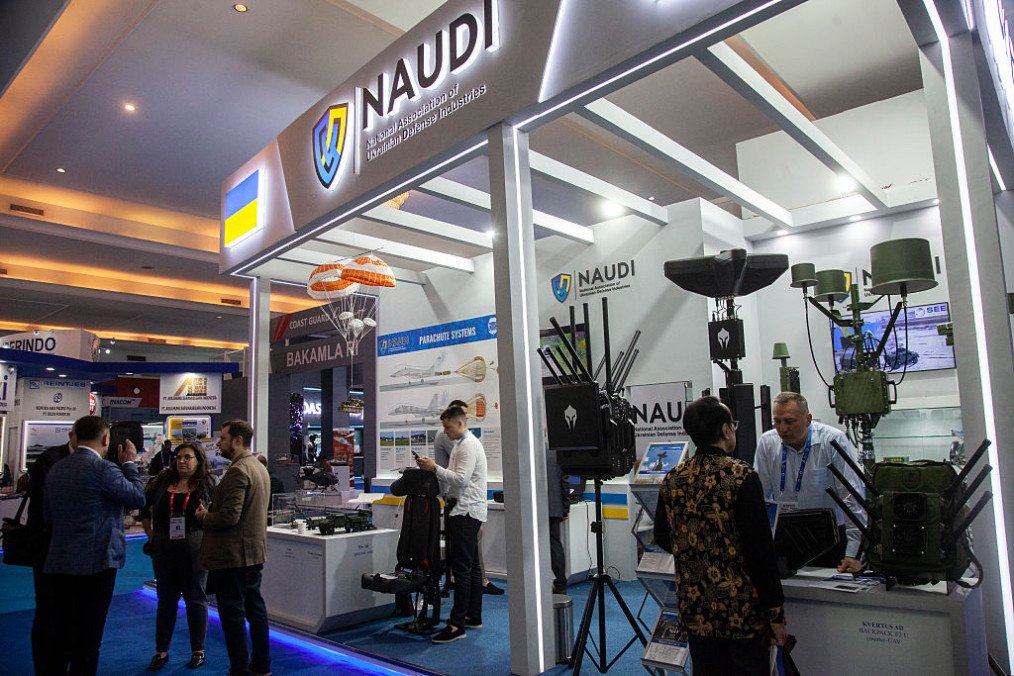 Visitors are at the Ukrainian pavilion during the Indo Defence 2025 Exhibition in Jakarta, Indonesia, on June 11, 2025. (Source: Getty Images)