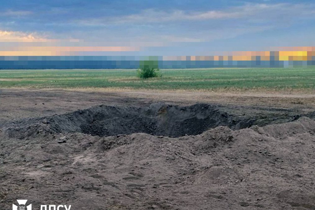 Impact crater of a downed Russian cruise missile, shot down by the Ukrainian State Border Guard Service, August 20, 2026.