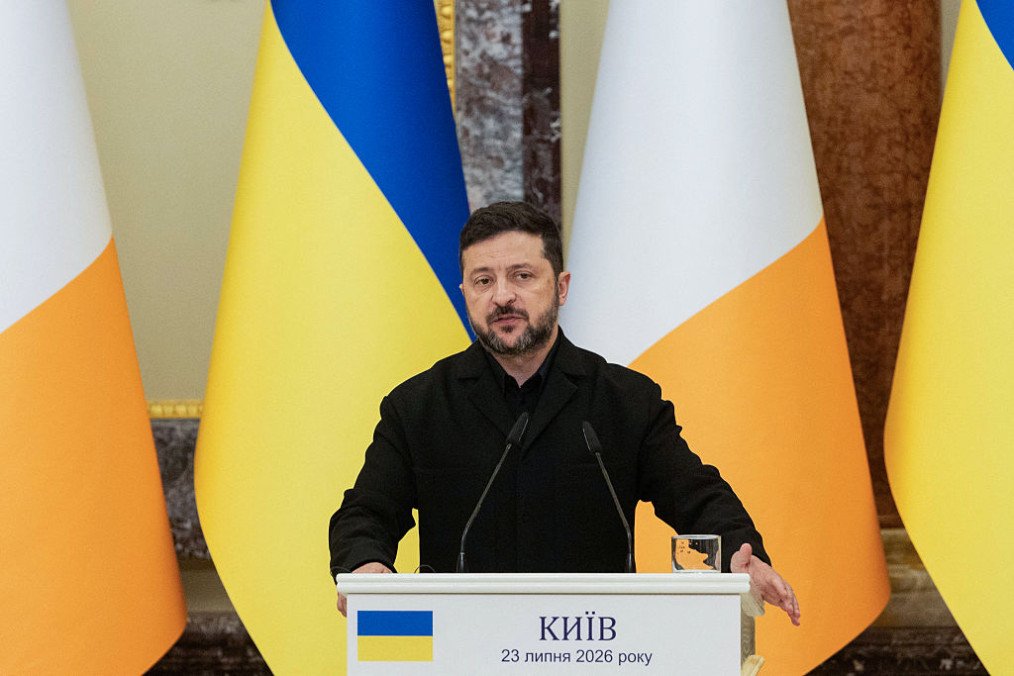 Ukraine’s President Volodymyr Zelenskyy speaks during a joint press conference with Ireland’s Prime Minister following their meeting in Kyiv on July 23, 2026. (Source: Getty Images)