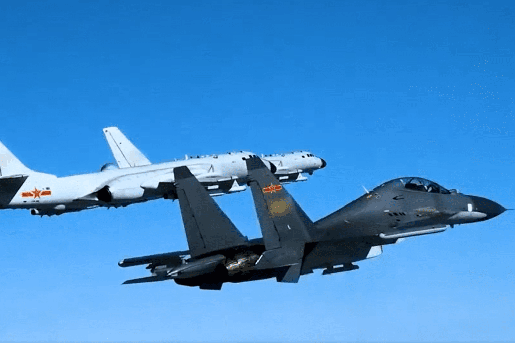 Chinese fighter jet escorts H-6 anti-ship bombers, April 30, 2026. (Source: ChinaMilBugle/X)