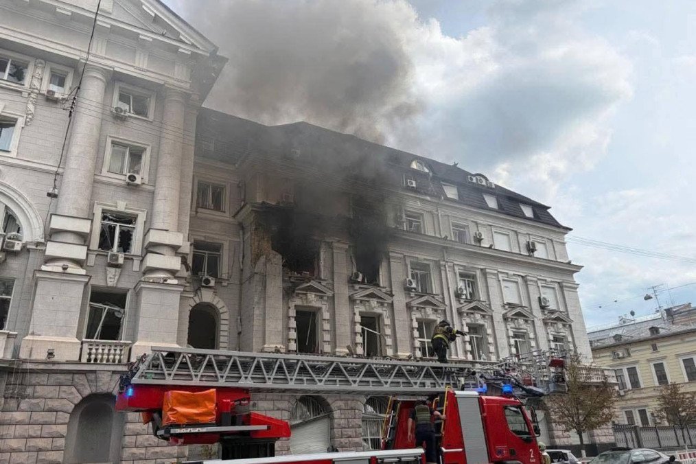 Firefighters respond to a fire at the SBU headquarters in Kyiv following a targeted Russian drone strike. (Source: Social media) Firefighters respond to a fire at the SBU headquarters in Kyiv following a targeted Russian drone strike. (Source: Social media)