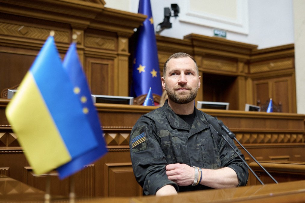 Ukraine’s Defense Minister Yevhenii Khmara addresses members of the Ukrainian parliament before they vote to elect Ukraine’s new defense minister in Kyiv on August 19, 2026. Ukraine’s Defense Minister Yevhenii Khmara addresses members of the Ukrainian parliament before they vote to elect Ukraine’s new defense minister in Kyiv on August 19, 2026.