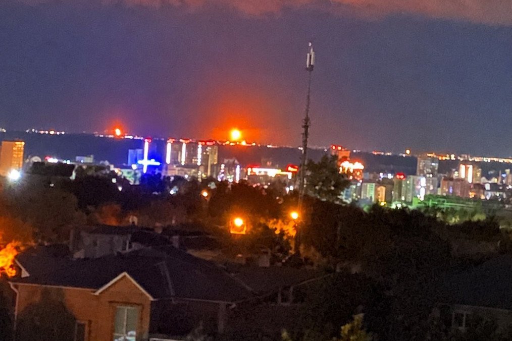 A large fire glows over Volgograd during an overnight drone attack on industrial infrastructure on October 2, 2026. (Source: OSINT channel ASTRA)