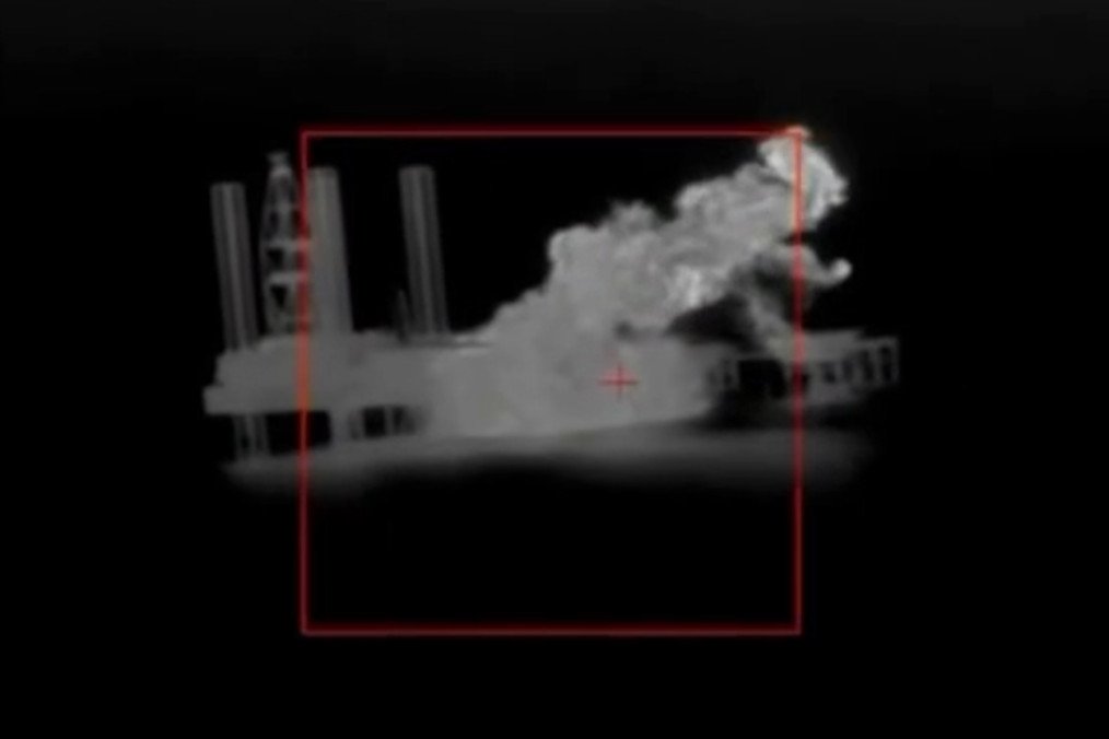 Ukrainian forces strike the “Syvash” offshore gas platform in the Black Sea on April 6, 2026. (Source: Ukrainian Navy)