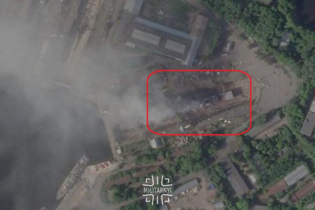 A SkySat satellite image shows the missile corvette Boykiy after a strike on June 3, 2026. (Source: Militarnyi)