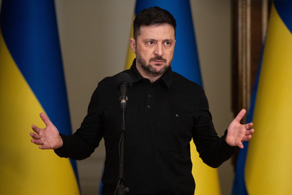 President of Ukraine Volodymyr Zelenskyy speaks to journalists during a press conference in Kyiv on January 3, 2025. (Source: Getty Images) President of Ukraine Volodymyr Zelenskyy speaks to journalists during a press conference in Kyiv on January 3, 2025. (Source: Getty Images)