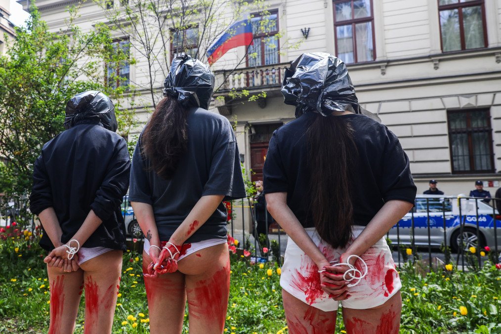 Ukrainian and Polish women attend 'Rape Is a War Crime' protest in front of the Consulate General of Russia in Krakow, Poland on May 8th, 2022. Illustrative photo. (Source: Getty Images) Ukrainian and Polish women attend 'Rape Is a War Crime' protest in front of the Consulate General of Russia in Krakow, Poland on May 8th, 2022. Illustrative photo. (Source: Getty Images)