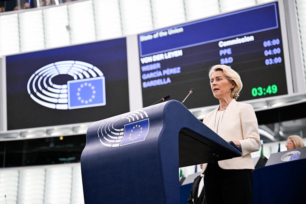 European Commission President a von der Leyen delivers a speech during her annual State of the Union address at a plenary session of the European Parliament in Strasbourg, eastern France on September 16, 2026. (Source: Getty Images) European Commission President a von der Leyen delivers a speech during her annual State of the Union address at a plenary session of the European Parliament in Strasbourg, eastern France on September 16, 2026. (Source: Getty Images)