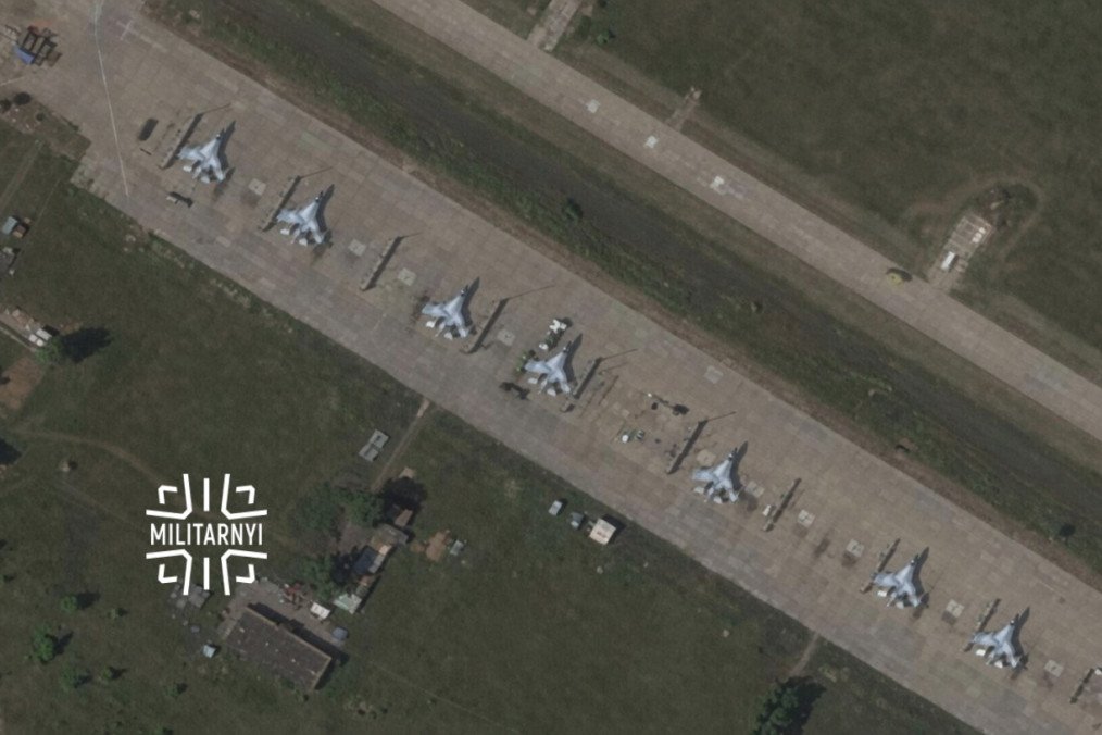 Russian Su-35 fighter jets parked at the Borisoglebsk airfield shortly before a Ukrainian drone strike, July 7, 2026.