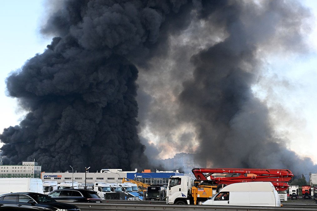 A large plume of smoke rises over St. Petersburg following a Ukrainian drone strike targeting logistics facilities operated by Wildberries, Russia’s largest online retailer, on July 24, 2026 in St. Petersburg, Russia. (Source: Getty Images) A large plume of smoke rises over St. Petersburg following a Ukrainian drone strike targeting logistics facilities operated by Wildberries, Russia’s largest online retailer, on July 24, 2026 in St. Petersburg, Russia. (Source: Getty Images)