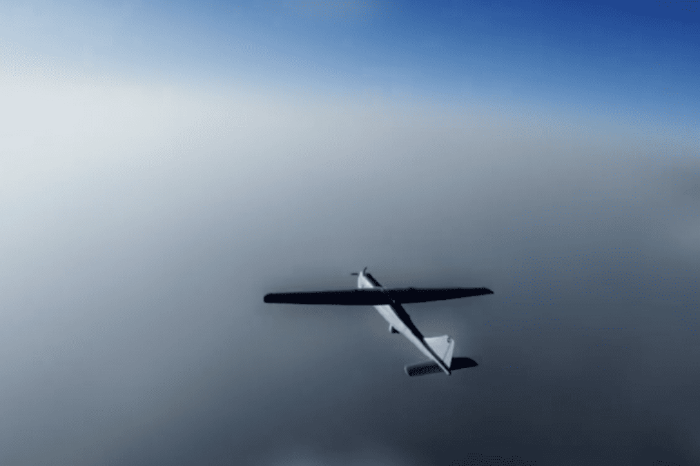 A Russian fixed-wing unmanned aerial vehicle in flight. Date and location unknown. Illustrative image.