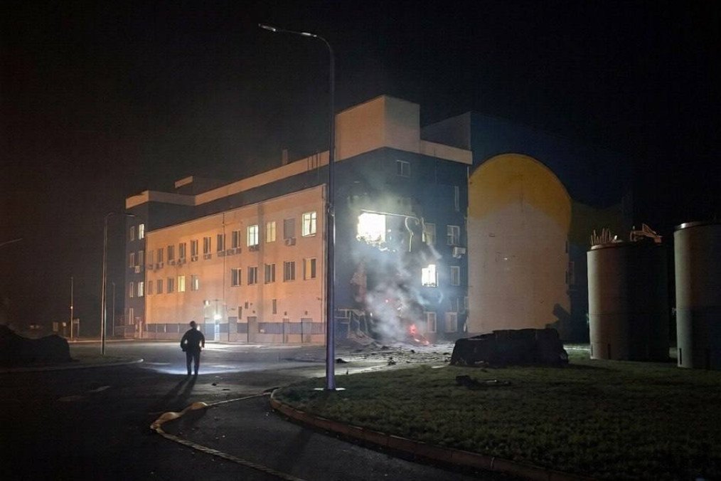 Damage to the container reception building at Ukraine’s Centralized Spent Nuclear Fuel Storage Facility following a Russian drone strike on June 7, 2026. (Source: General Staff of the AFU)