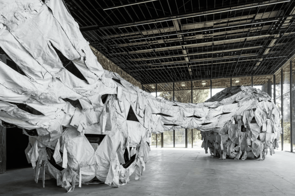 Ai Weiwei’s installation Three Perfectly Proportioned Spheres and Camouflage Uniforms Painted White at Pavilion 13 in Kyiv. (Source: Ai Weiwei/Instagram) Ai Weiwei’s installation Three Perfectly Proportioned Spheres and Camouflage Uniforms Painted White at Pavilion 13 in Kyiv. (Source: Ai Weiwei/Instagram)