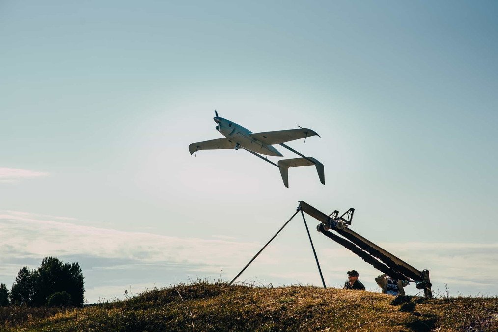 Ukrainian-made Raybird reconnaissance drone launches from a catapult. (Source: Skyeton)