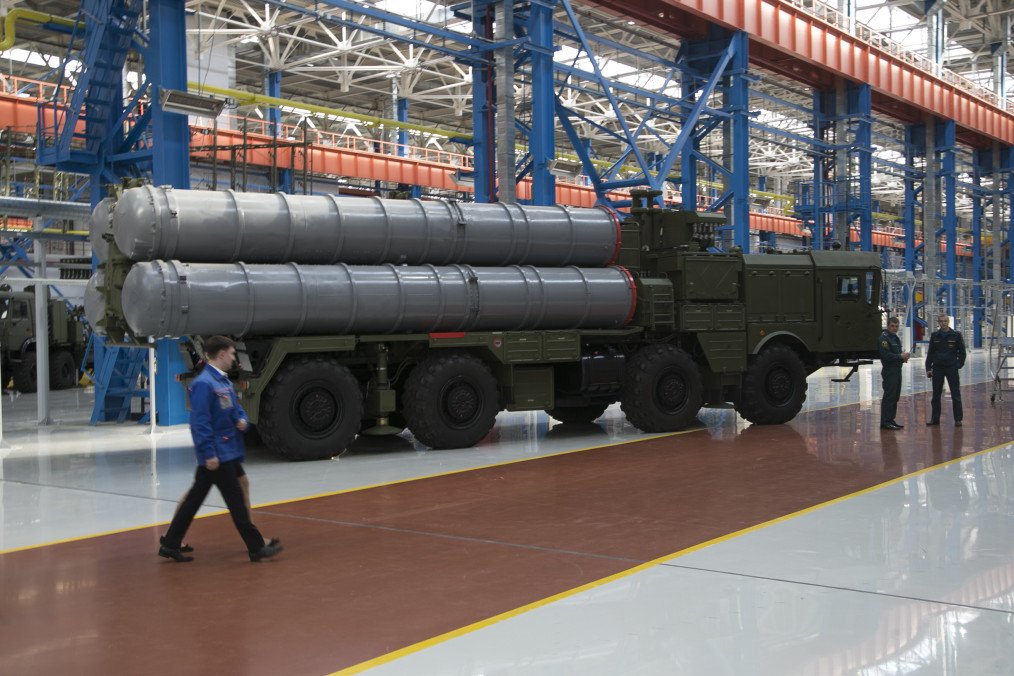 Russian air defense system launcher at the military plant of Russian missile manufacturer Almaz-Antey, on March 29, 2016, in Nizhny Novgorod, Russia.