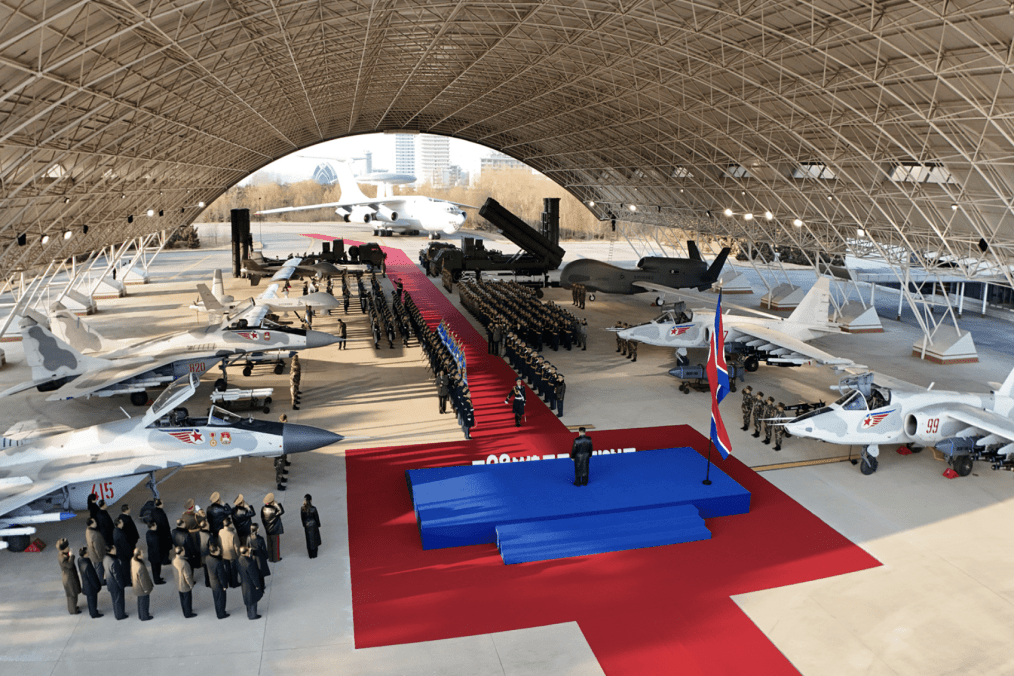 Kim Jong Un reviews North Korea’s air force arsenal at Kalma Airbase, including Su-25 jets, MiG-29 fighters, drones, and missile systems, November 28, 2025. (Source: KCNA) Kim Jong Un reviews North Korea’s air force arsenal at Kalma Airbase, including Su-25 jets, MiG-29 fighters, drones, and missile systems, November 28, 2025. (Source: KCNA)